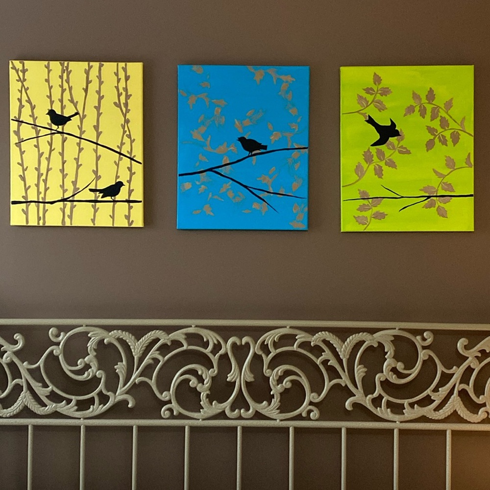 ‘Birds of paradise’ Set of three original, one of a kind, handmade paintings.